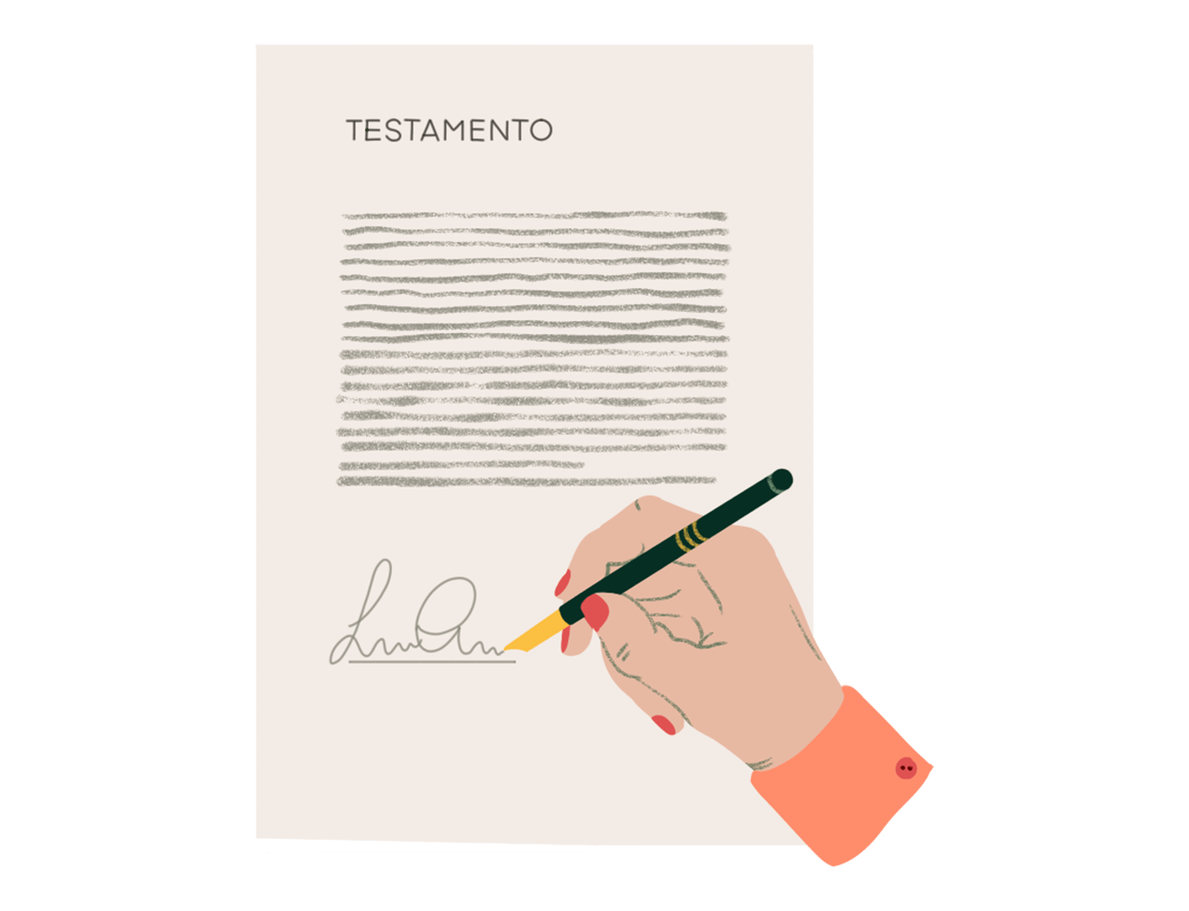 Primo piano di una mano che firma un testamento.